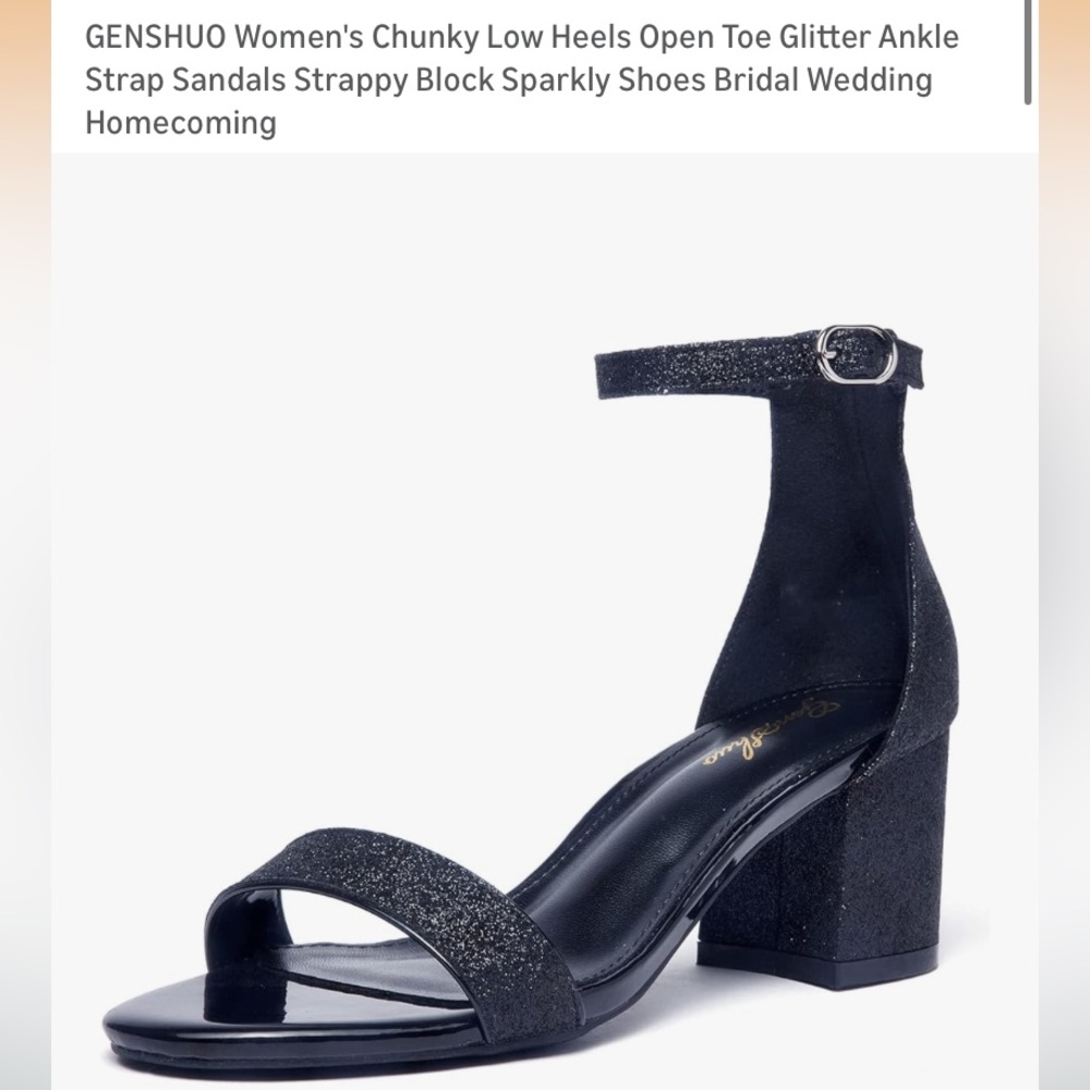Genshuo Glitter Black Ankle Strap Heels